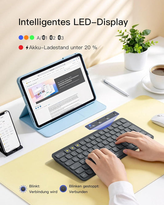 Bluetooth Tastatur QWERTZ 3 Geräte kabellos – Bild 2