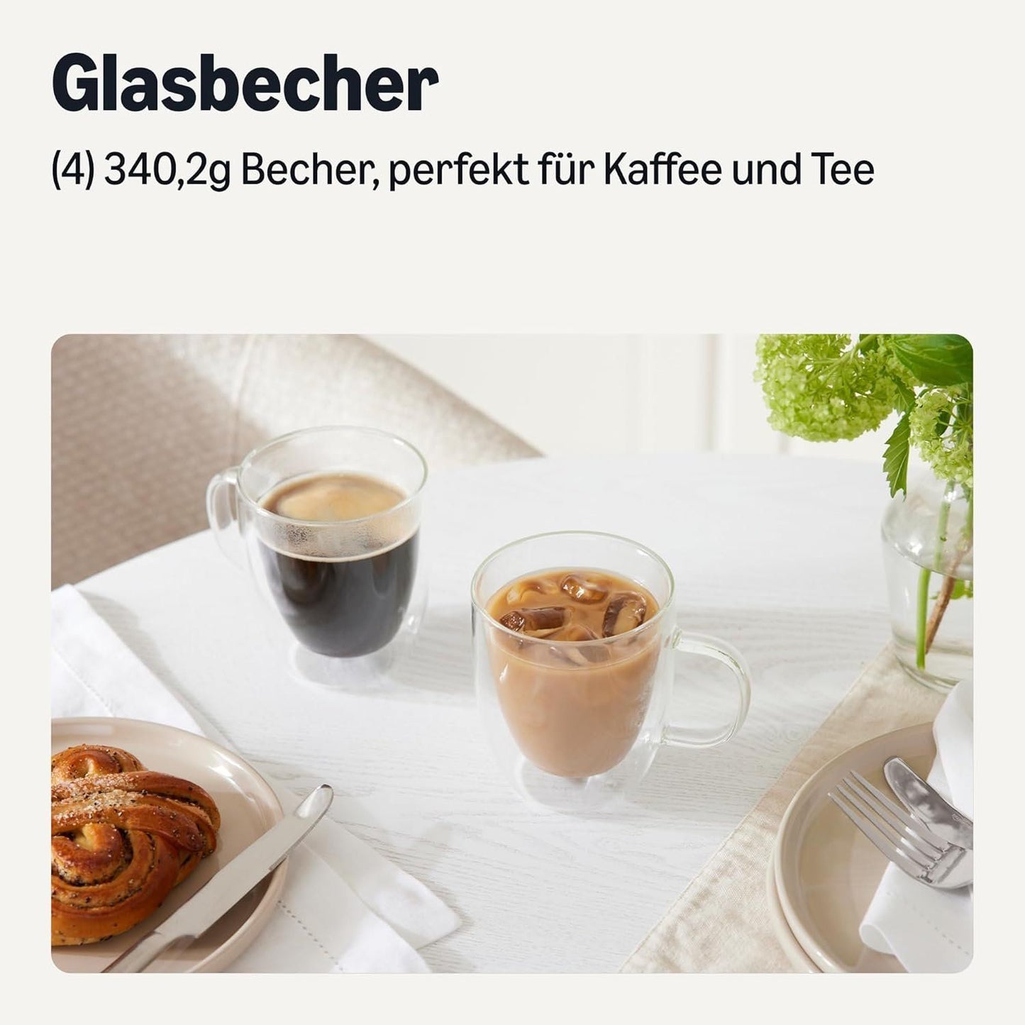 Doppelwandige Glas-Kaffeebecher 4erSet 355 ml hitzebeständig – Bild 2