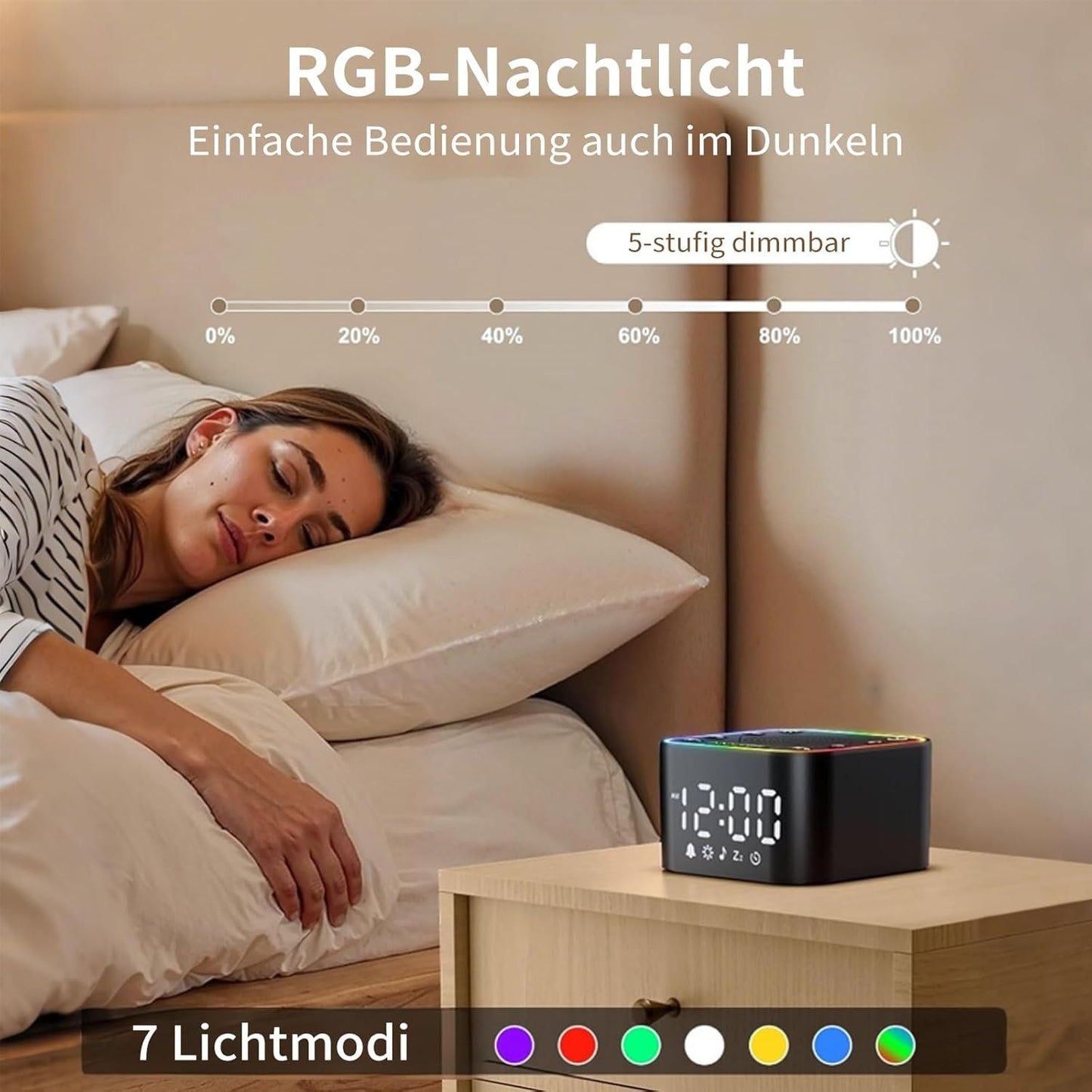 Weißrauschen Maschine mit Wecker & Nachtlicht USB-C – Bild 5