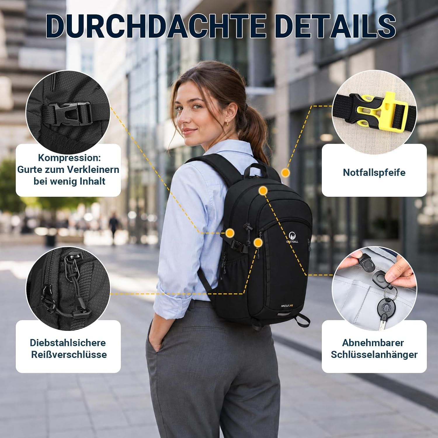 ONETOALL Wanderrucksack 20L mit Regenhülle – Bild 2