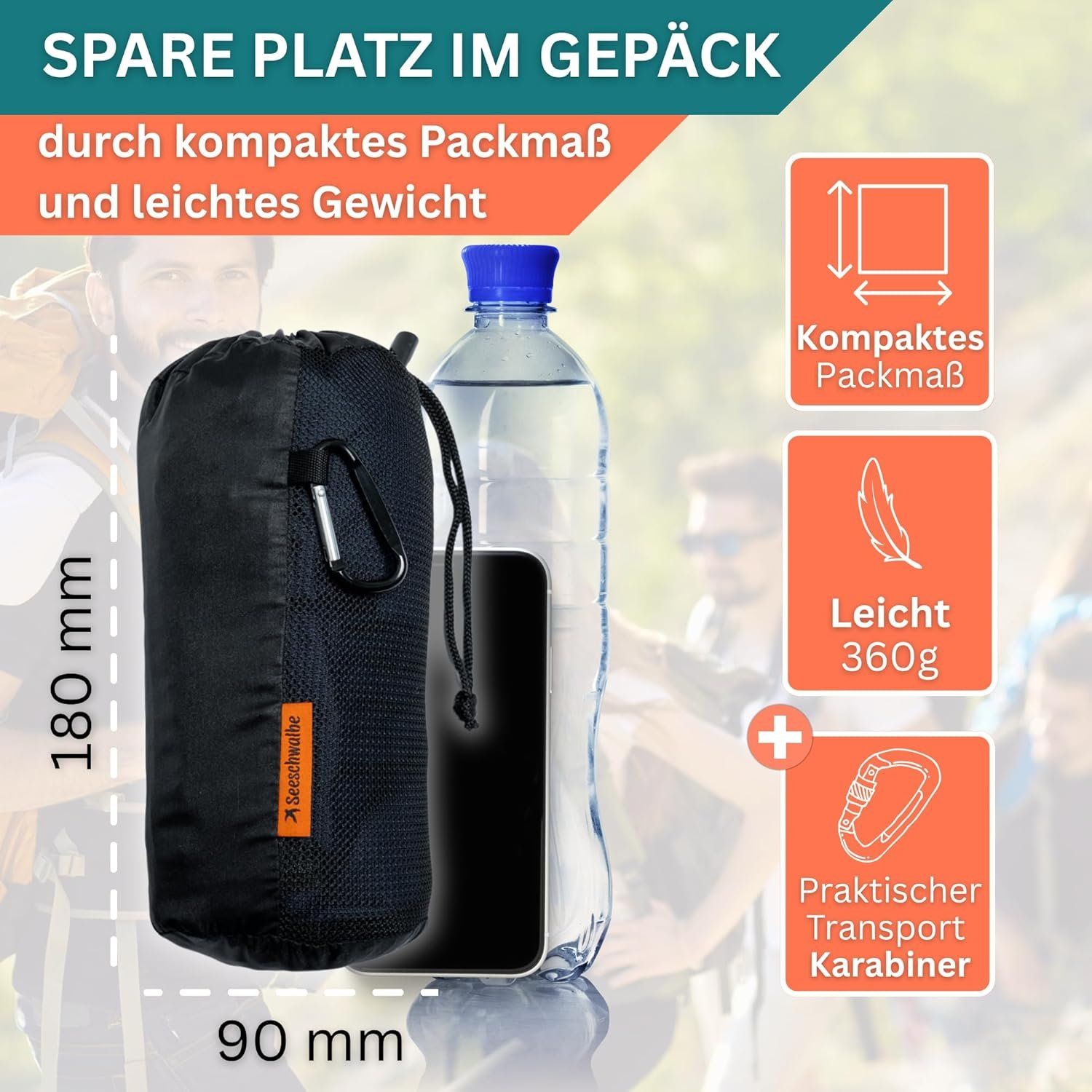 schlafsack Hüttenschlafsack ultraleicht mit Kissenfach – Bild 3