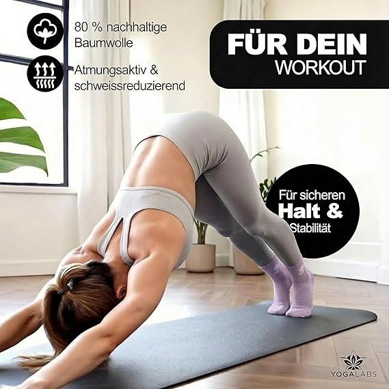 Yoga Socken rutschfest Baumwolle Grip 35-42 – Bild 5