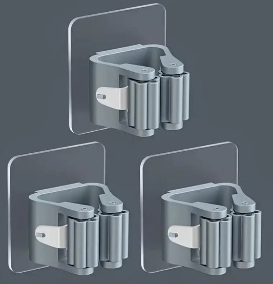 3x Besenhalter, selbstklebend, neu, grau – Bild 2