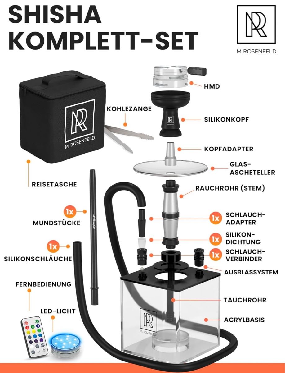 M. Rosenfeld Shisha Set Premium Acryl + HMD + Tasche – Bild 4