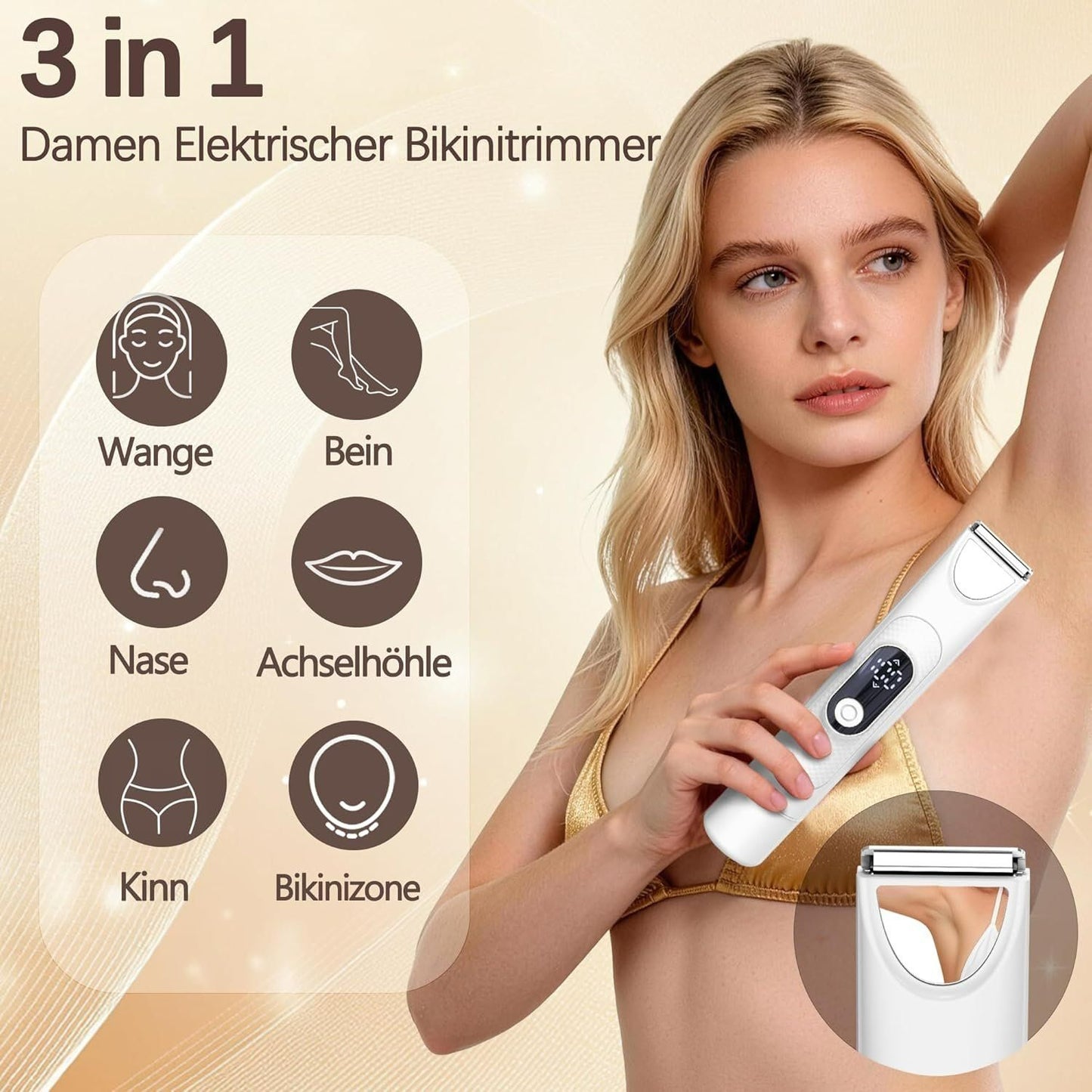 3-in-1 Damenrasierer Intimtrimmer Nass & Trocken Weiss – Bild 2