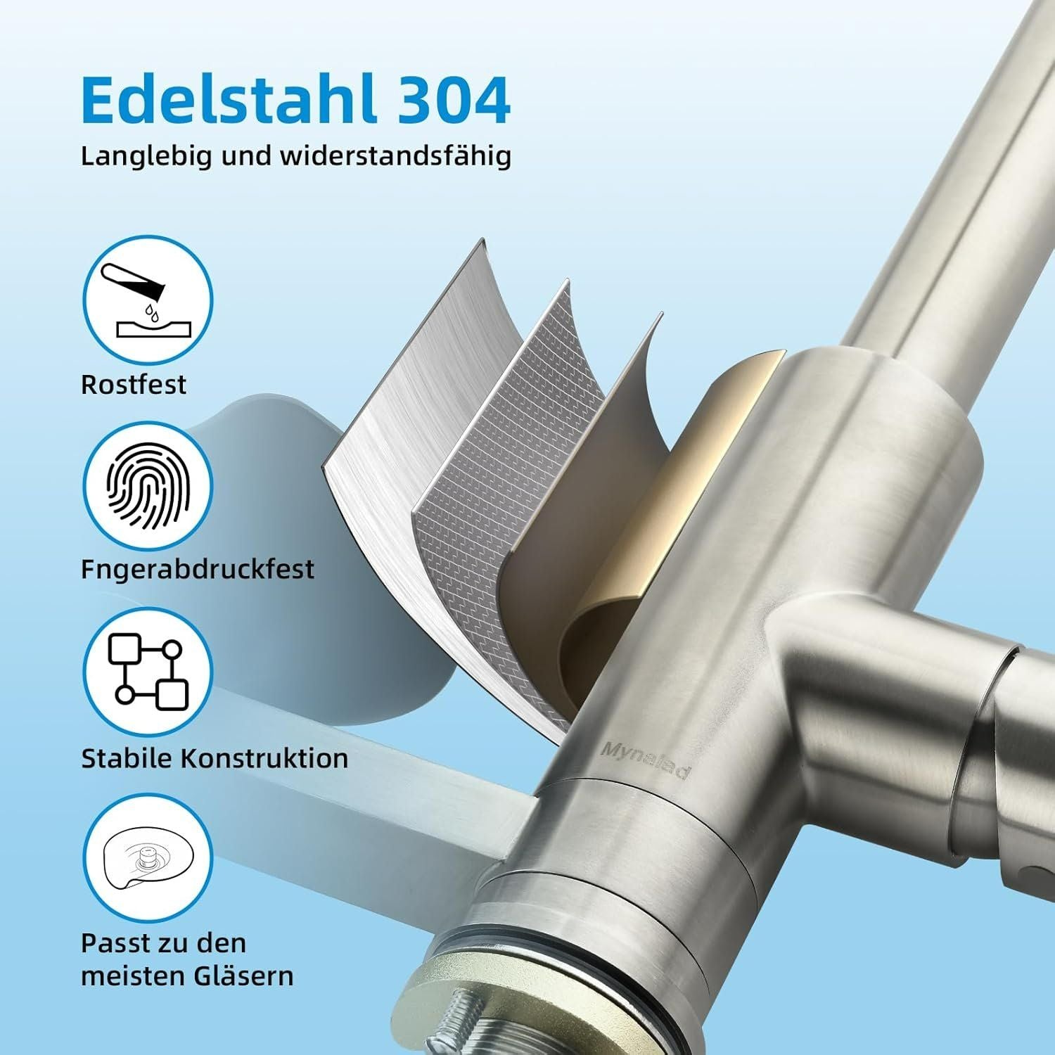 Küchenarmatur mit Glasspüler 360° Edelstahl – Bild 7