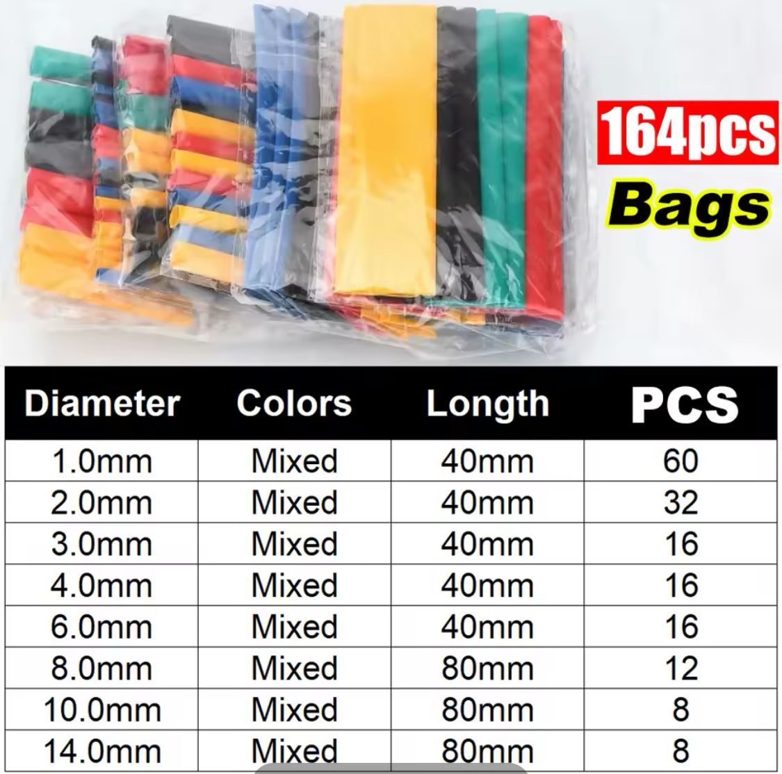 164 Stück Schrumpfschlauch Sortiment Mix Set 40mm 80mm – Bild 2