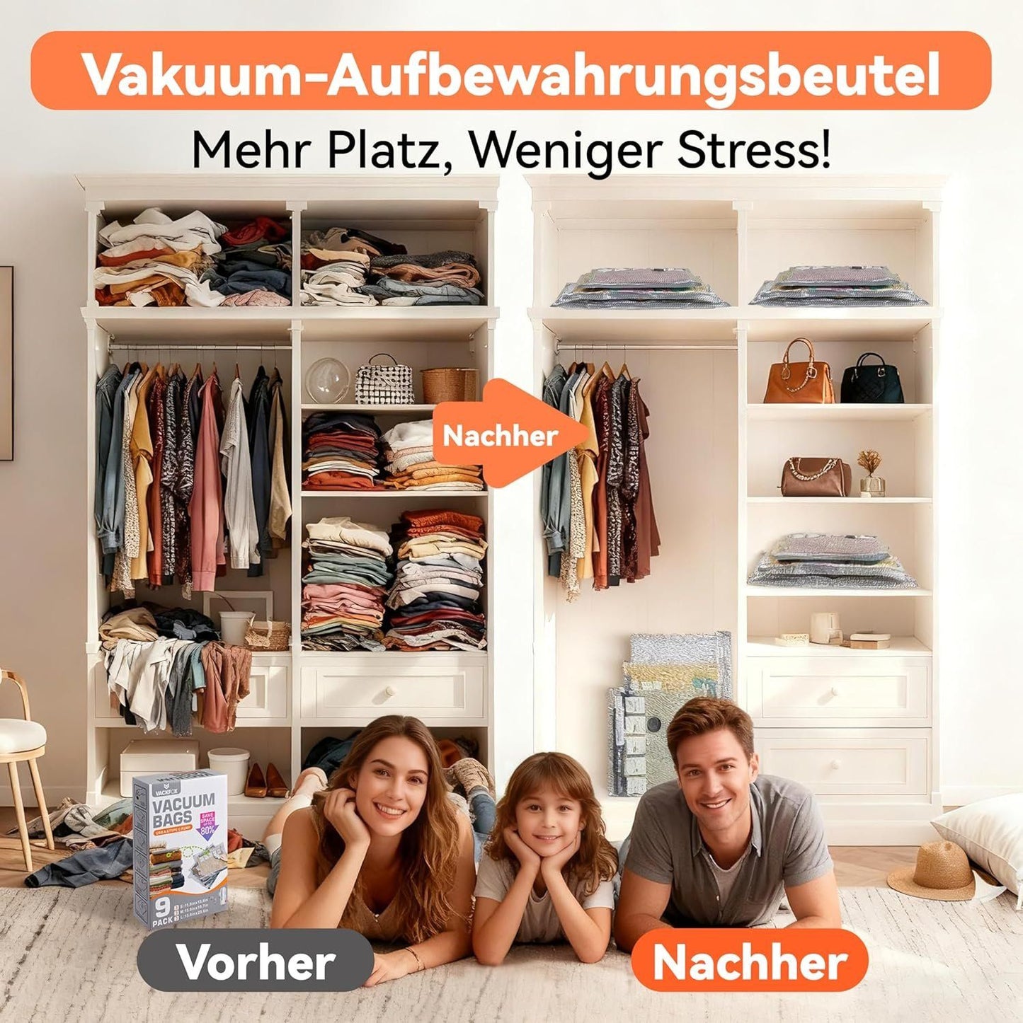 Vakuumbeutel Kleidung 9er Set USB-C Pumpe Reise – Bild 6