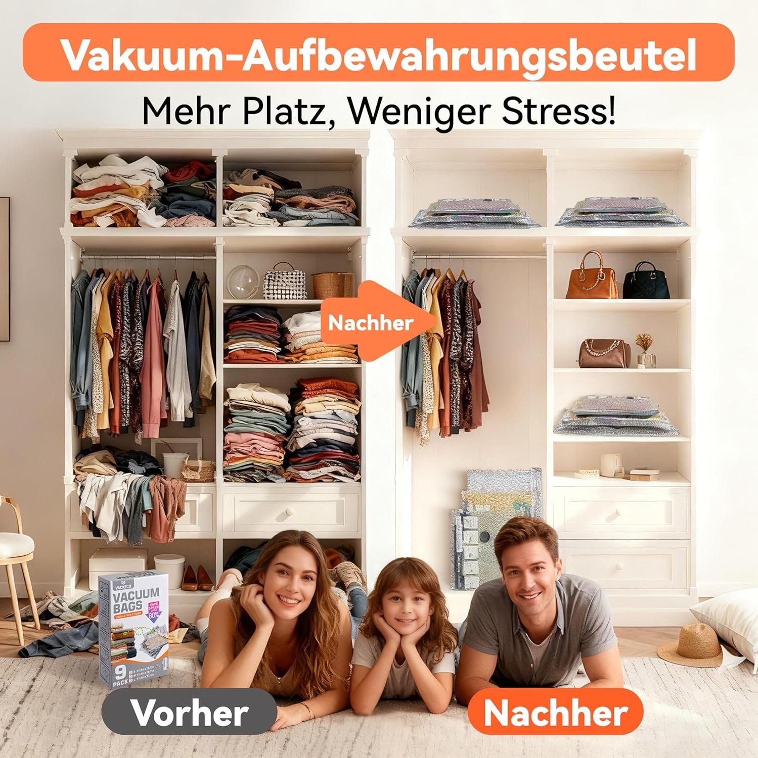 Vakuumbeutel Kleidung 9er Set USB-C Pumpe Reise – Bild 6