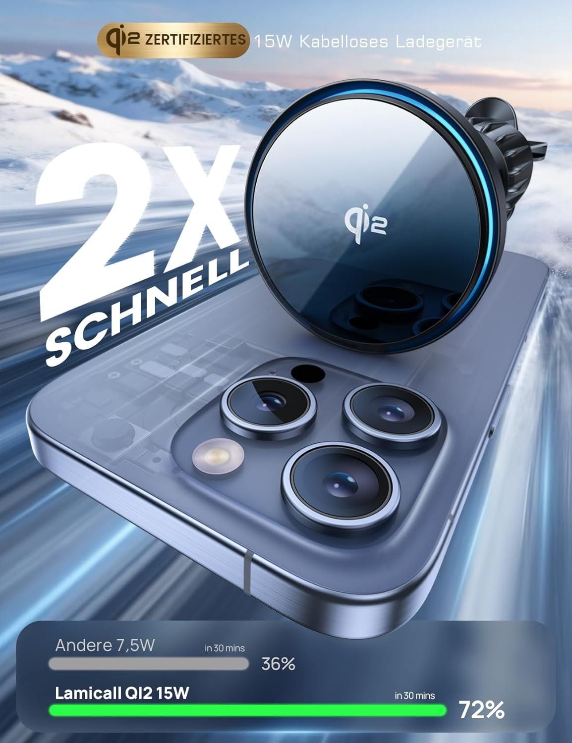 Lamicall Qi2 MagSafe Autohalterung 15W mit Lüfter – Bild 2