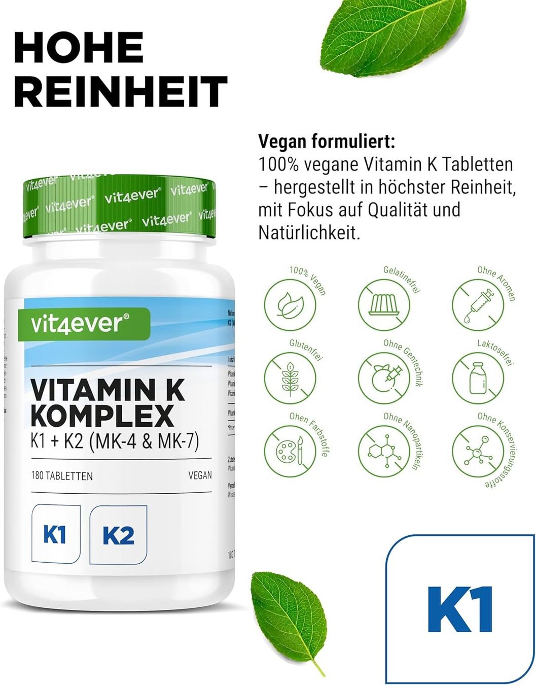 Vitamin K Komplex K1 K2 MK4 MK7 180 Tabletten