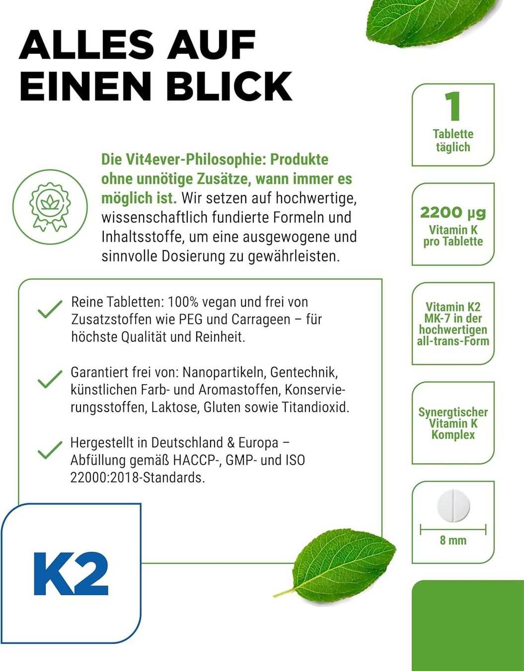 Vitamin K Komplex K1 K2 MK4 MK7 180 Tabletten