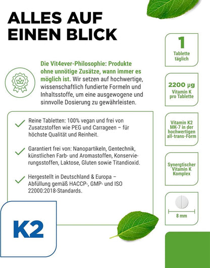 Vitamin K Komplex K1 K2 MK4 MK7 180 Tabletten
