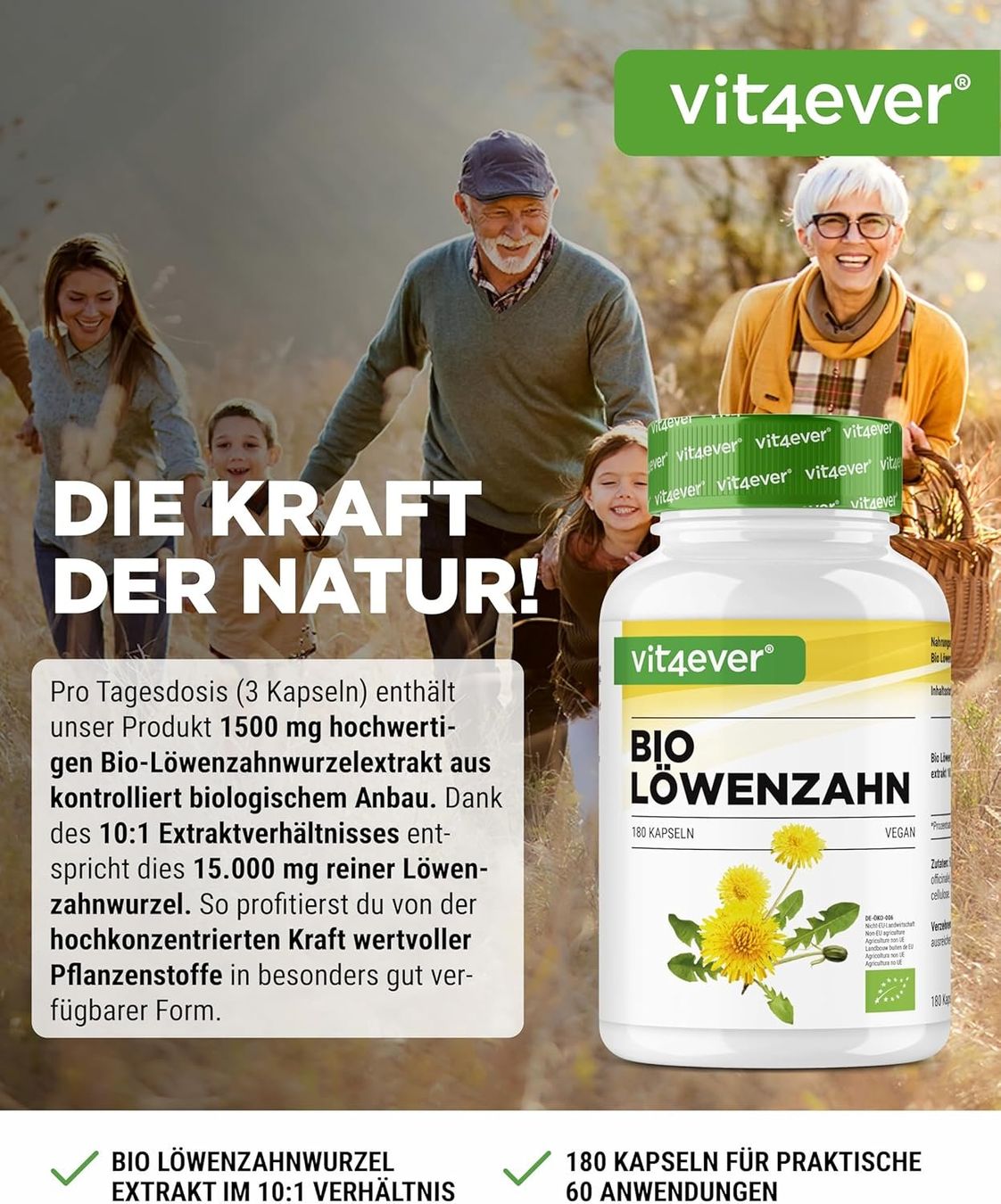 Vit4ever Bio Löwenzahn Extrakt 180 Kapseln Produktbild 1