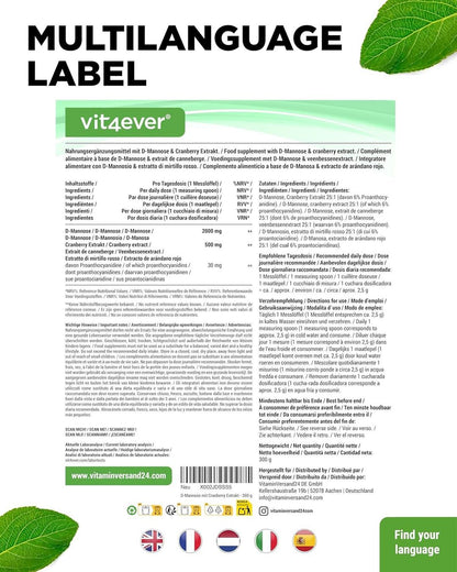 Vit4ever D-Mannose Cranberry Pulver 300g