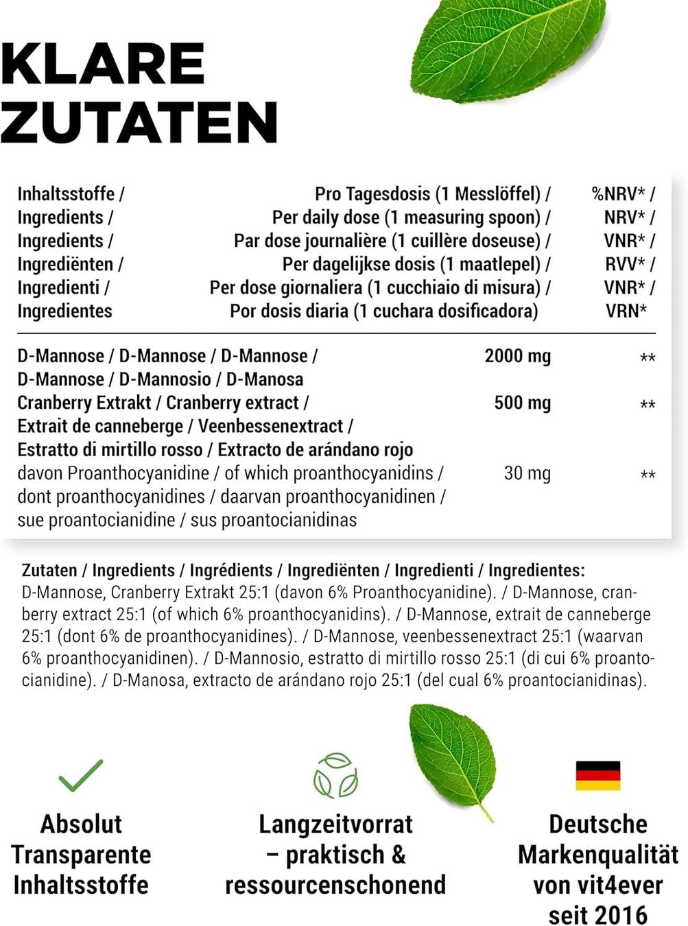 Vit4ever D-Mannose Cranberry Pulver 300g