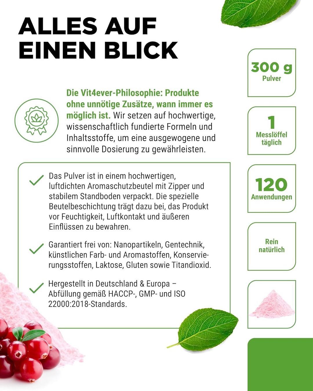 Vit4ever D-Mannose Cranberry Pulver 300g
