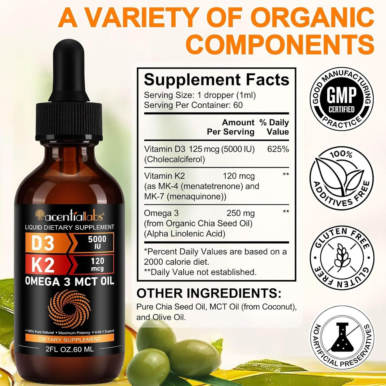 Vitamin D3 K2 Tropfen 5000 IE MK-7 120 µg 60 ml