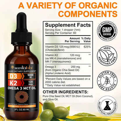 Vitamin D3 K2 Tropfen 5000 IE MK-7 120 µg 60 ml